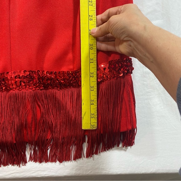 Flappers dress women’s large red dress with tassels short sleeve back zipper - Picture 7 of 8